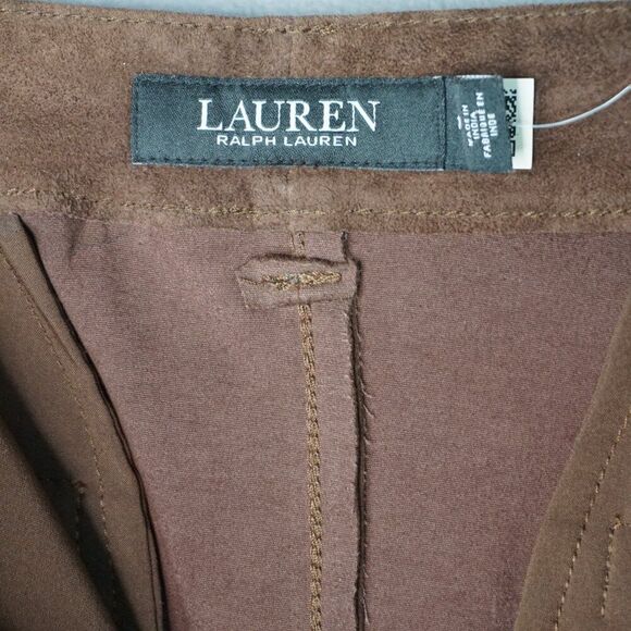 New Lauren Ralph Lauren Straight-Leg Goat Suede Riding Pants in Brown sz 16 - Picture 15 of 16